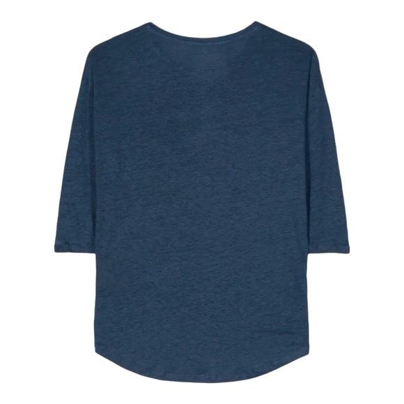 MAJESTIC FILATURES Deluxe Teeshirt Slub Linen Boatneck Elbow Sleeve Blue Size XL - Picture 2 of 13